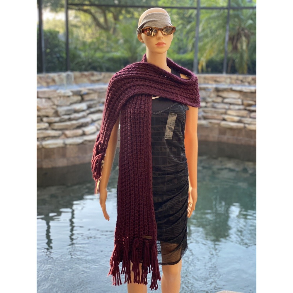 Timberland Knit Scarf for Women, Burgundy Red - New with Tags